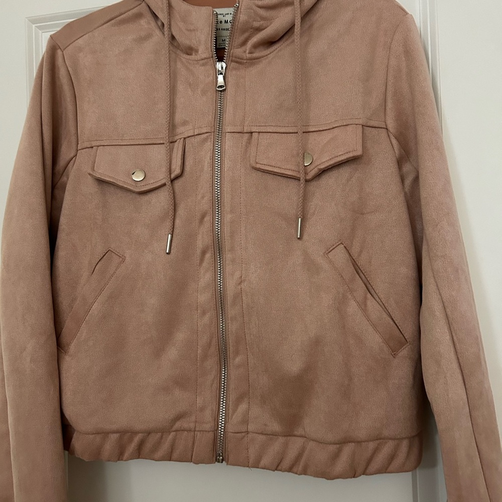 Haute Monde Women's Blush Pink Faux Suede Utility Cropped Jacket